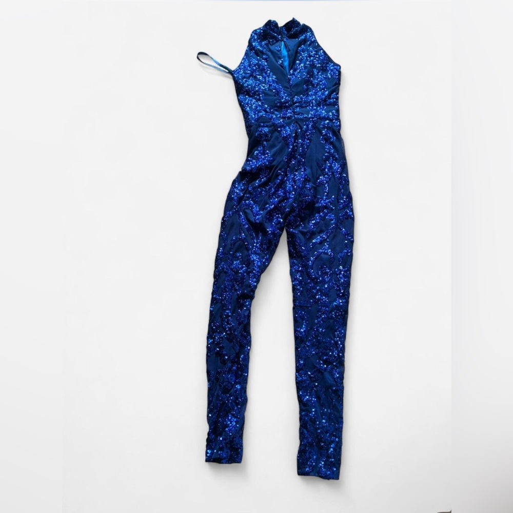 FASHION NOVA Elegant Blue Sequin Jumpsuit
